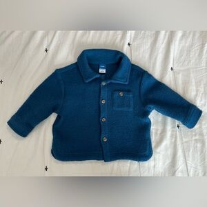 Old Navy Long Sleeve Flannel Button Down Shirt Baby Boy 6-12 Months Solid Blue
